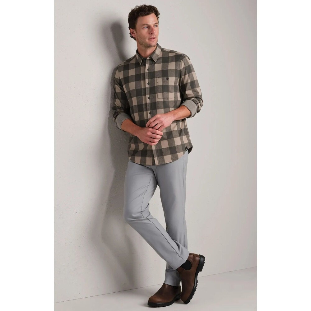 NWT Rhone Hardy Flannel Shirt Foggy Taupe & Iron Buffalo Check Men's Size 2XL - Picture 3 of 12